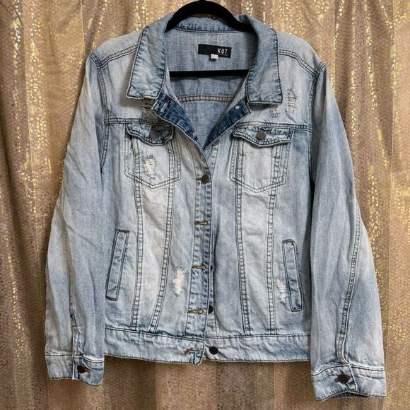 Kut From The Kloth Denim Light Wash Destroyed Distressed Jacket XL - Picture 1 of 8